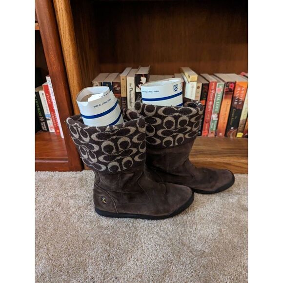 Coach brown suede and wool logo winter boots sz 7.5 - Picture 2 of 6